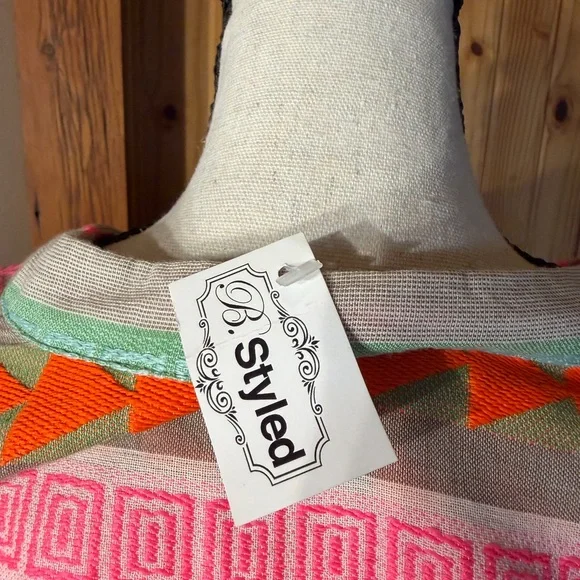 Neon Aztec Jacquard Mini-Dress with embellished lace trim includes two bracelets - Picture 6 of 12